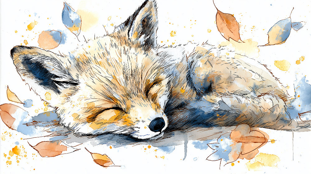 Detailed sleeping fox and autumn leaves mural wallpaper design pattern by Kids-Mundo