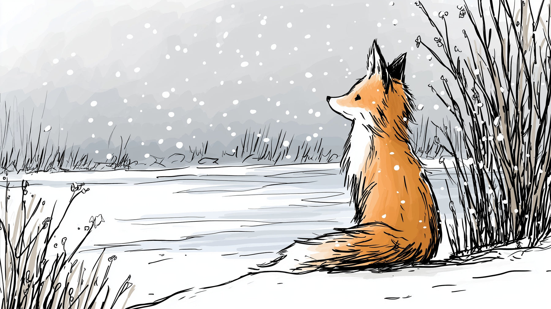 Detailed winter fox mural wallpaper design pattern showing snowy landscape by Kids-Mundo