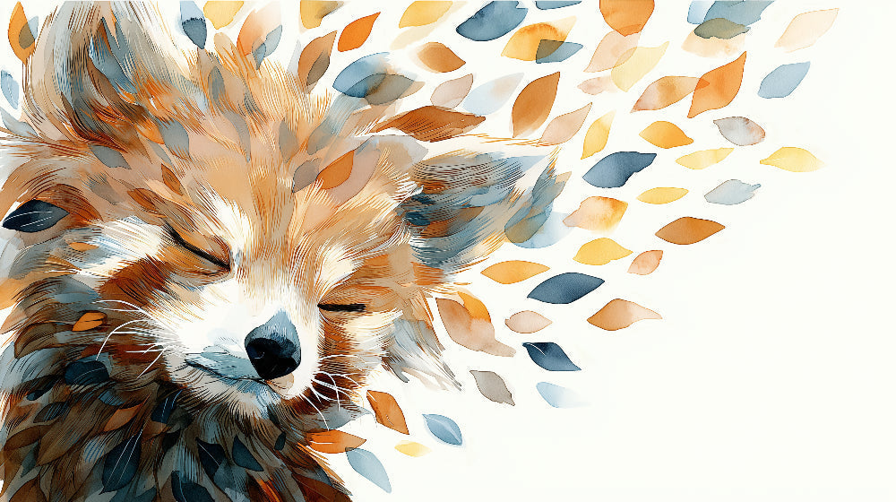 Detailed sleeping fox with autumn leaves mural wallpaper design pattern by Kids-Mundo