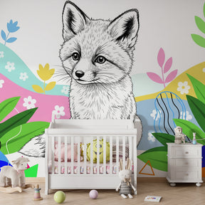 Adorable fox wallpaper transforming children's bedroom with vibrant forest theme and botanical details