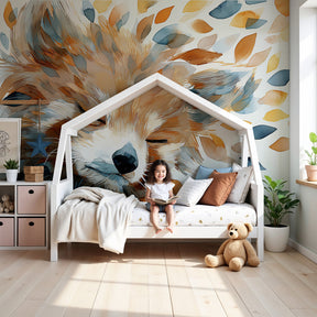 Sleeping fox mural wallpaper creating peaceful woodland nursery decor by Kids-Mundo