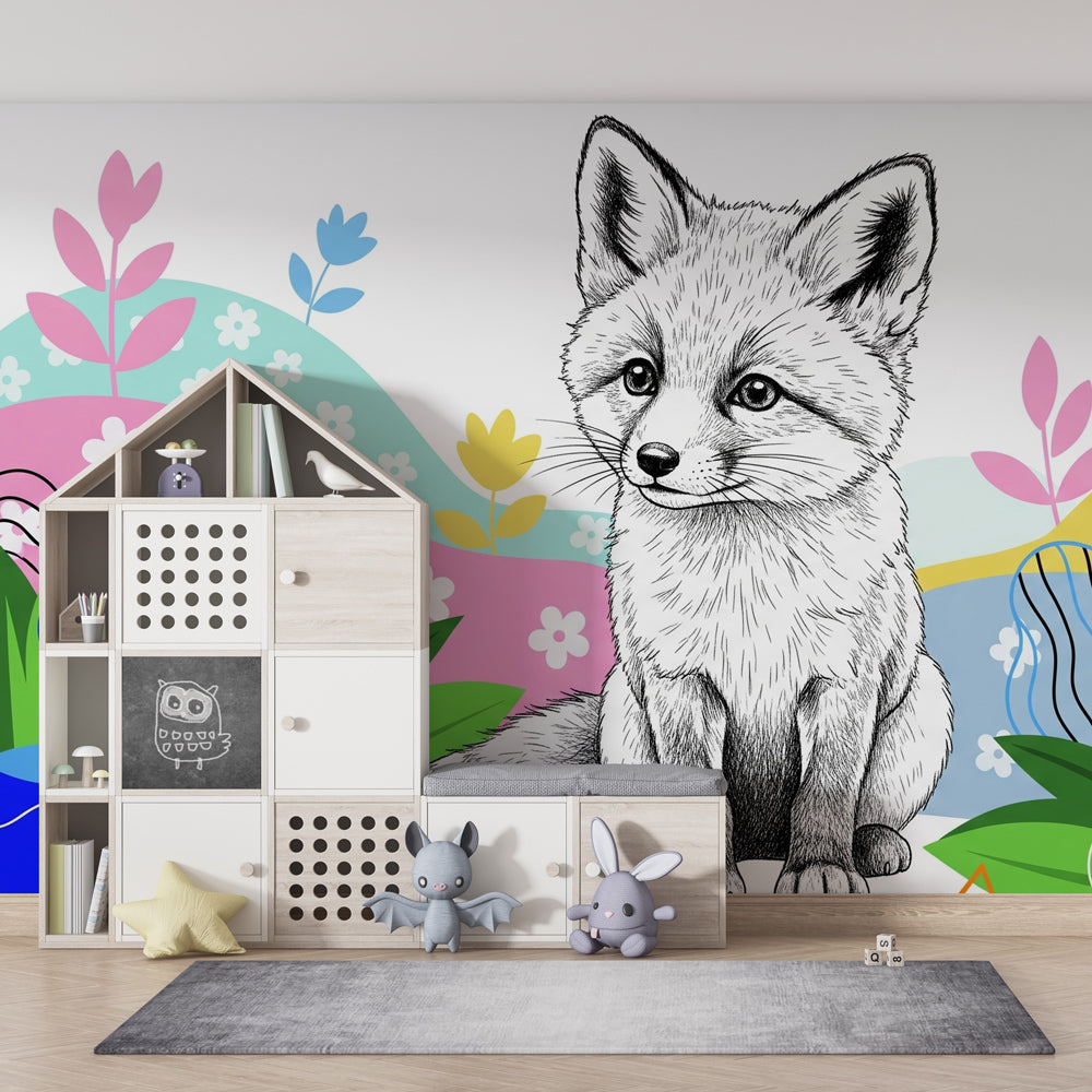 Colorful fox nature wallpaper creating magical playroom atmosphere for imaginative forest adventures