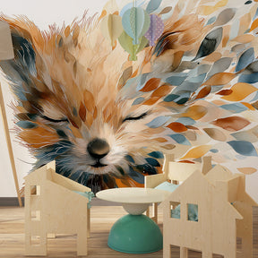 Nature-themed fox wallpaper with earth tones in cozy kids playroom by Kids-Mundo