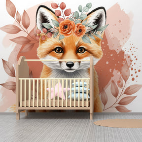 Woodland fox mural wallpaper transforming kids playroom with nature-inspired design