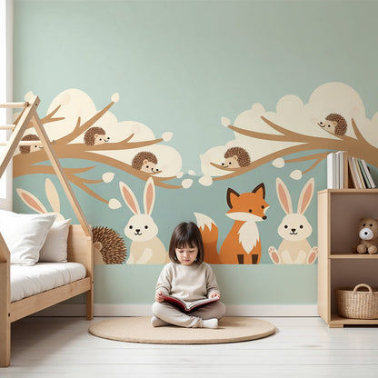 Kids-Mundo fox and rabbit woodland archway wall mural made to measure in a nursery