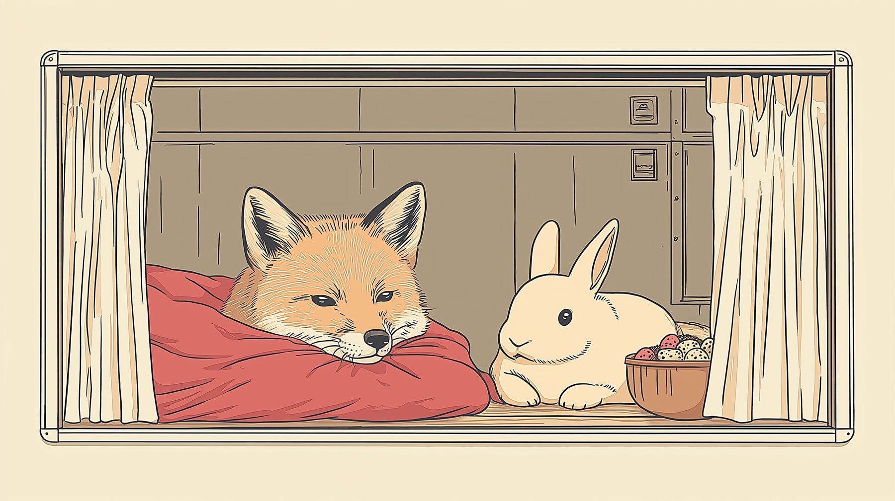 Detailed fox and rabbit friendship mural wallpaper design pattern by Kids-Mundo