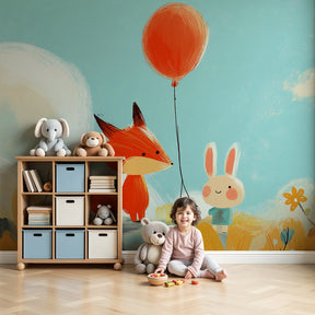 Fox and rabbit adventure mural wallpaper in bright children's nursery by Kids-Mundo