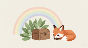 Detailed fox rainbow mural wallpaper design pattern with treasure chest by Kids-Mundo