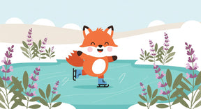Detailed fox skating winter mural wallpaper design pattern with flowers and snowy landscape by Kids-Mundo