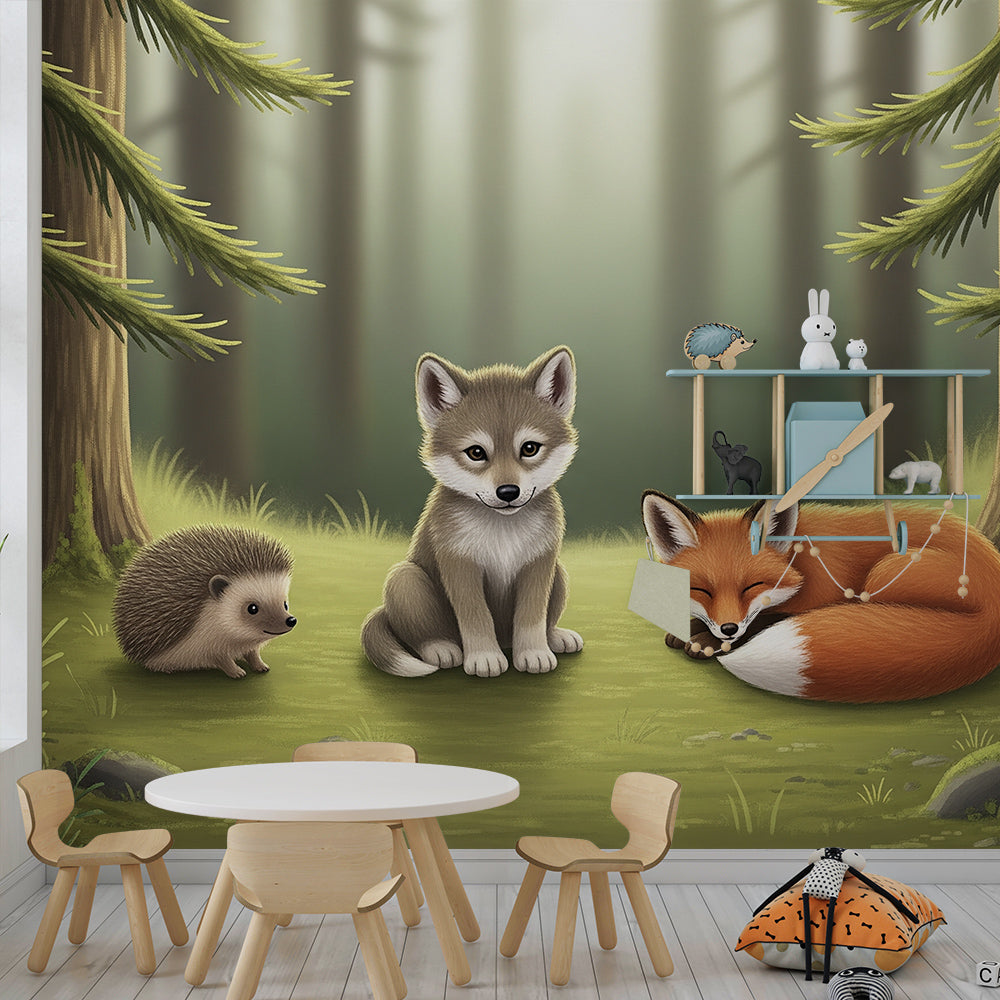 Kids-Mundo woodland friends mural bringing a sleepy fox into a child's bedroom