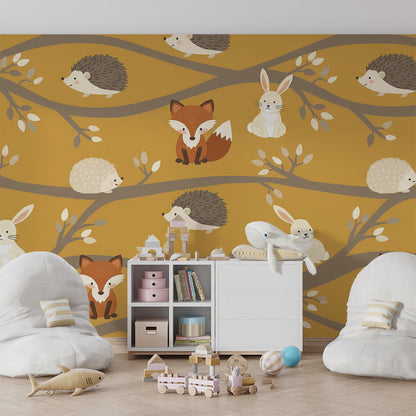 Kids-Mundo fox and woodland animal wall mural adding character to a playroom wall