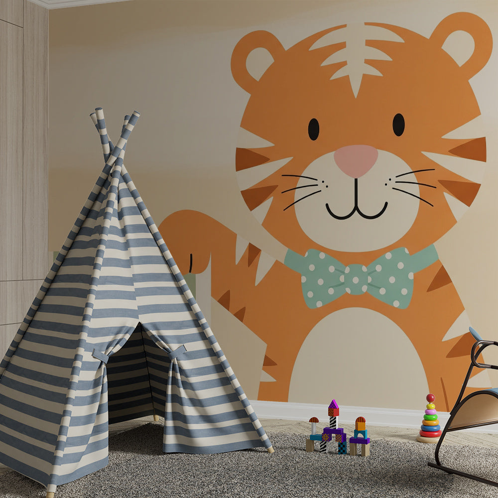 Kids-Mundo smiling tiger cub design adding charm to a bright children's playroom wall