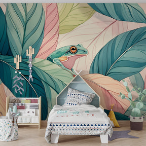 Nature inspired frog mural wallpaper transforming kids room into peaceful garden retreat