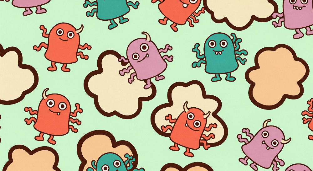 Fuzzy Multi-Legged Monsters and Fluffy Clouds Wall Mural