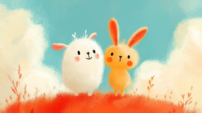 Detailed garden friends mural wallpaper design pattern showing bunny and sheep friendship by Kids-Mundo
