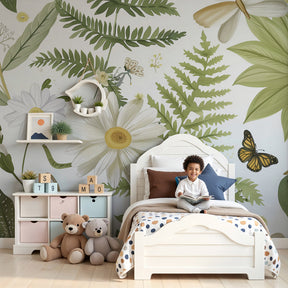 Enchanted garden mural wallpaper with butterflies creating magical nursery decor by Kids-Mundo
