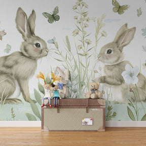 Enchanted garden wallpaper with rabbits creating peaceful children's room atmosphere by Kids-Mundo