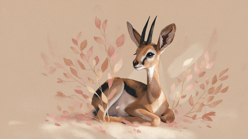 Detailed gazelle mural wallpaper design pattern with botanical elements by Kids-Mundo