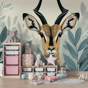 Gentle gazelle animal wallpaper transforming children's room into woodland sanctuary