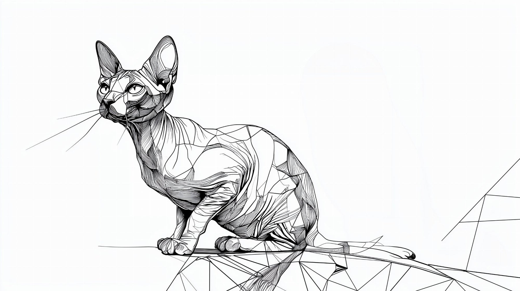 Detailed geometric cat mural wallpaper design pattern in black and white by Kids-Mundo