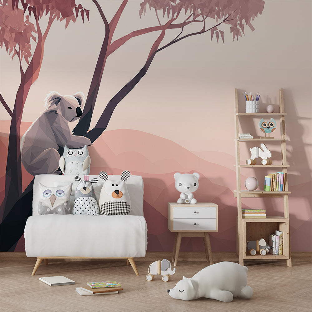 Kids-Mundo koala mountain wall mural as a peaceful feature wall in a kids bedroom
