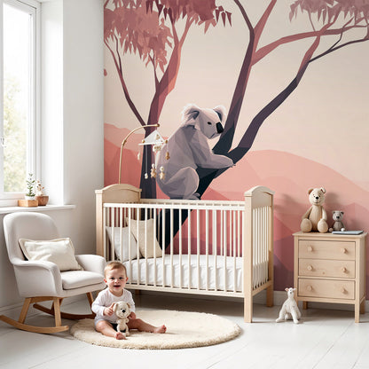 Kids-Mundo geometric koala mountain wall mural styled in a calm neutral nursery