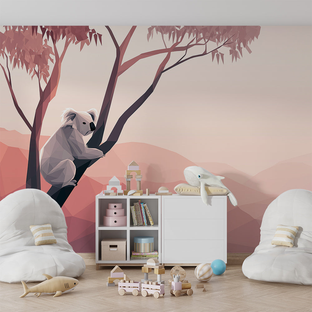 Kids-Mundo dusty pink koala mural brightening a playful children's playroom wall