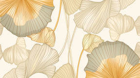 Detailed golden ginkgo leaves mural wallpaper design pattern with delicate botanical motifs by Kids-Mundo