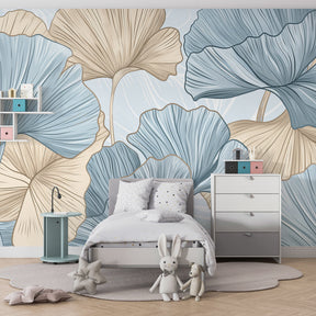 Nature-inspired ginkgo leaves wallpaper creating tranquil atmosphere in kids room by Kids-Mundo