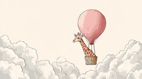 Detailed giraffe hot air balloon mural wallpaper design pattern with dreamy clouds by Kids-Mundo