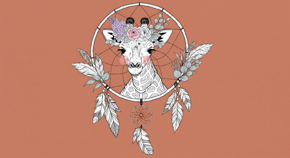 Boho Giraffe Dreamcatcher with Florals Wall Mural