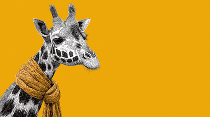 Kids-Mundo flat artwork preview of the giraffe in a cosy scarf wall mural