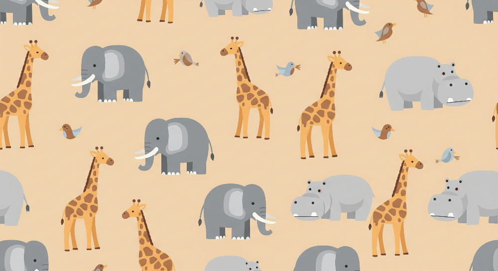 Giraffe and Elephant Pattern Wall Mural