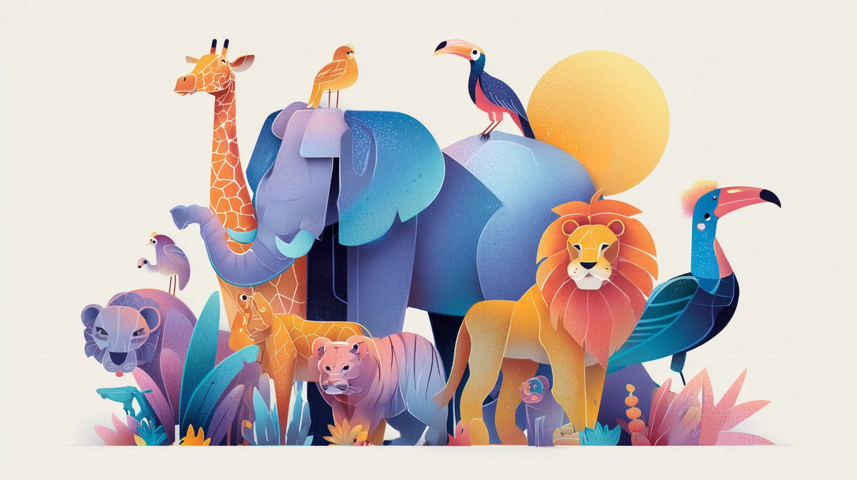 Giraffe and Elephant Safari Friends Wall Mural