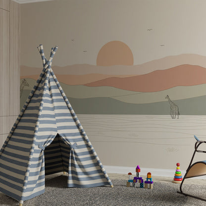 Kids-Mundo pastel giraffe wall mural made to measure on a feature wall in a child's bedroom
