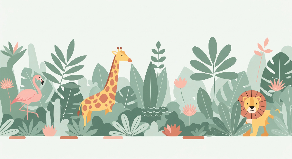 Giraffe, Flamingo and Lion Jungle Wall Mural
