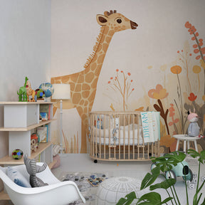Garden giraffe wallpaper creating dreamy atmosphere in modern baby nursery decor