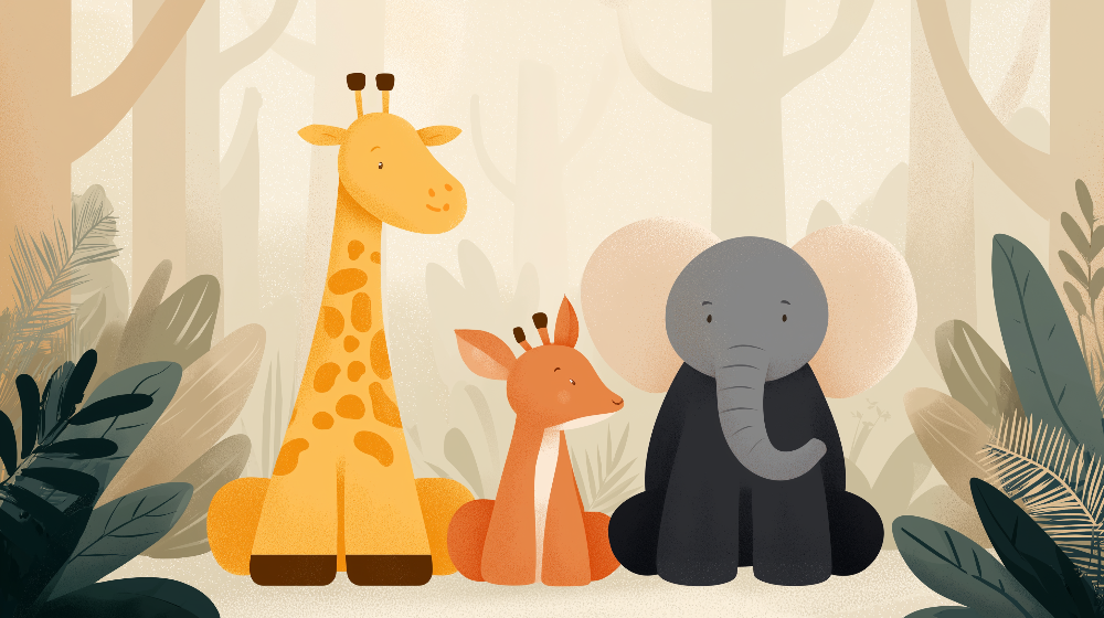 Giraffe, Gazelle and Elephant Wall Mural