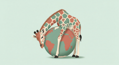 Kids-Mundo flat artwork of a gentle giraffe curled around a soft green globe