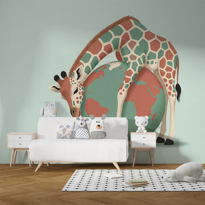 Kids-Mundo giraffe and globe wallpaper brightening a children's playroom