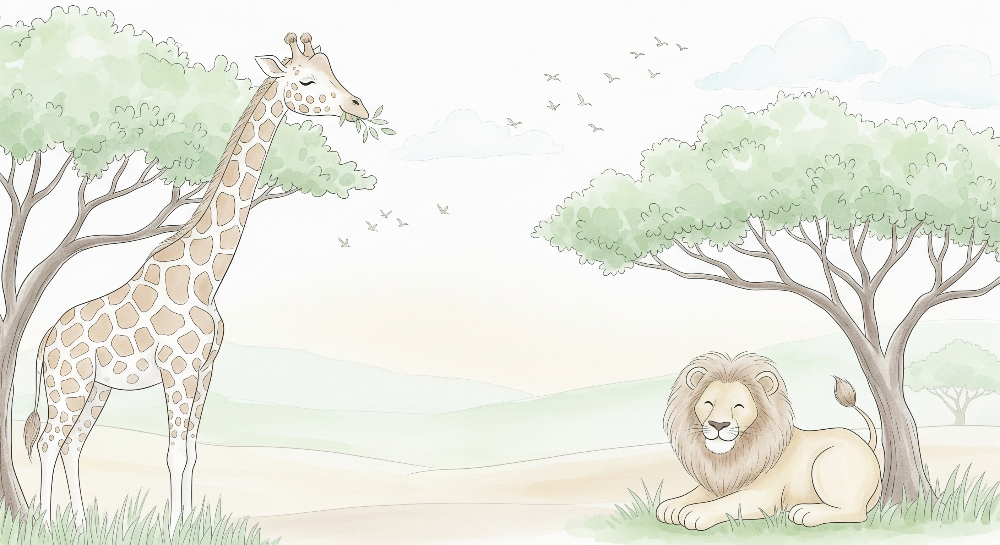 Giraffe and Lion Savanna Wall Mural