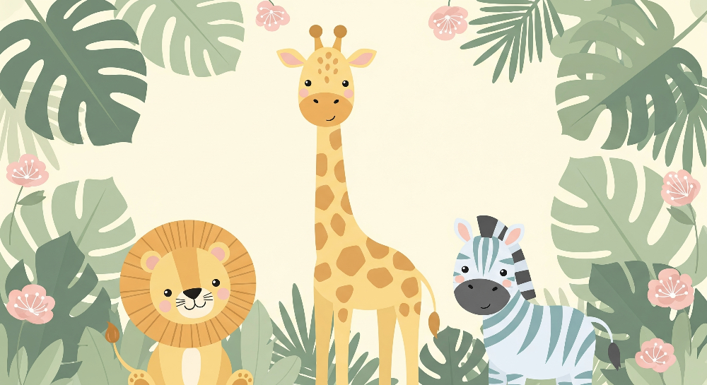 Giraffe Lion and Zebra Safari Wall Mural