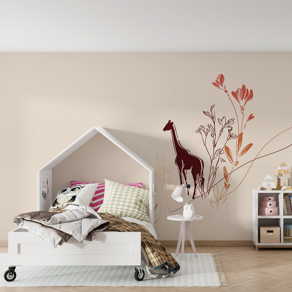 Gentle giraffe wallpaper in soft pastels for peaceful toddler room decor by Kids-Mundo
