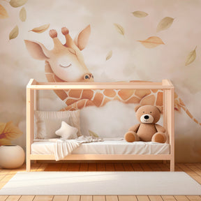 Cloud theme giraffe wallpaper creating dreamy children's bedroom atmosphere