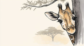 Detailed giraffe mural wallpaper design pattern showing curious giraffe behind acacia tree by Kids-Mundo