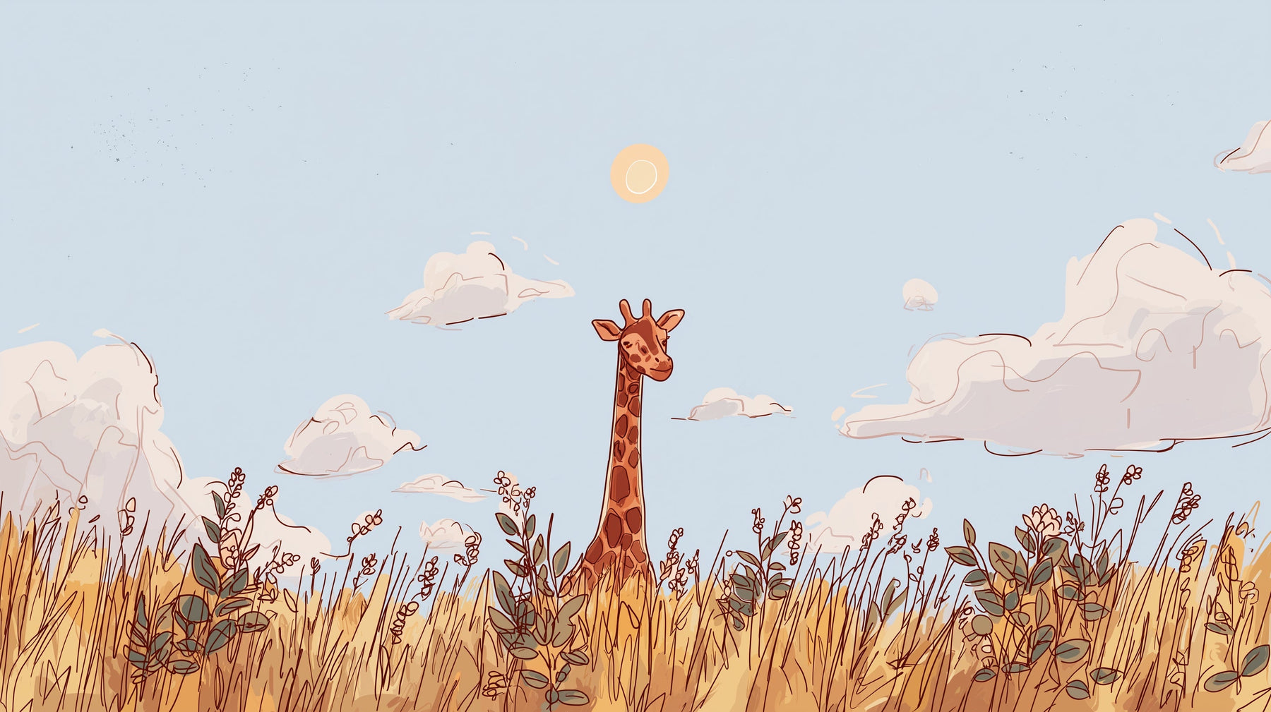 Detailed giraffe in golden meadow mural wallpaper design pattern by Kids-Mundo