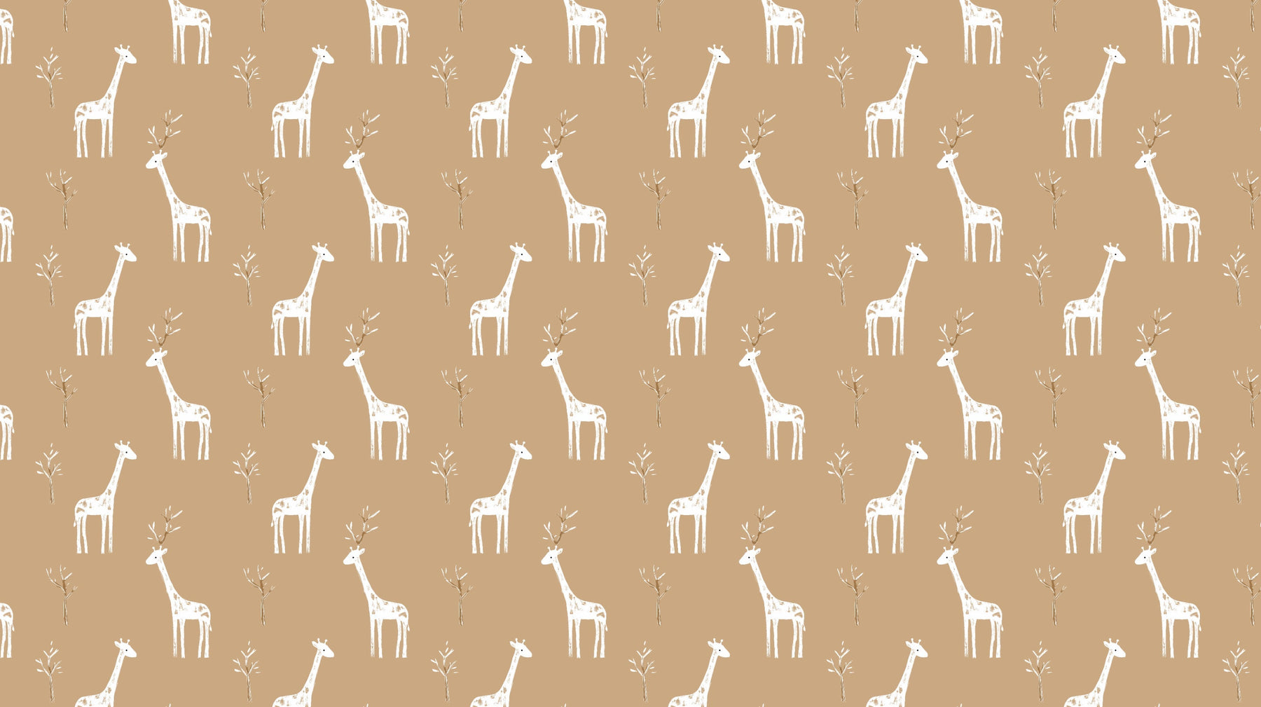 Detailed giraffe mural wallpaper design pattern with soft safari animals on beige background by Kids-Mundo