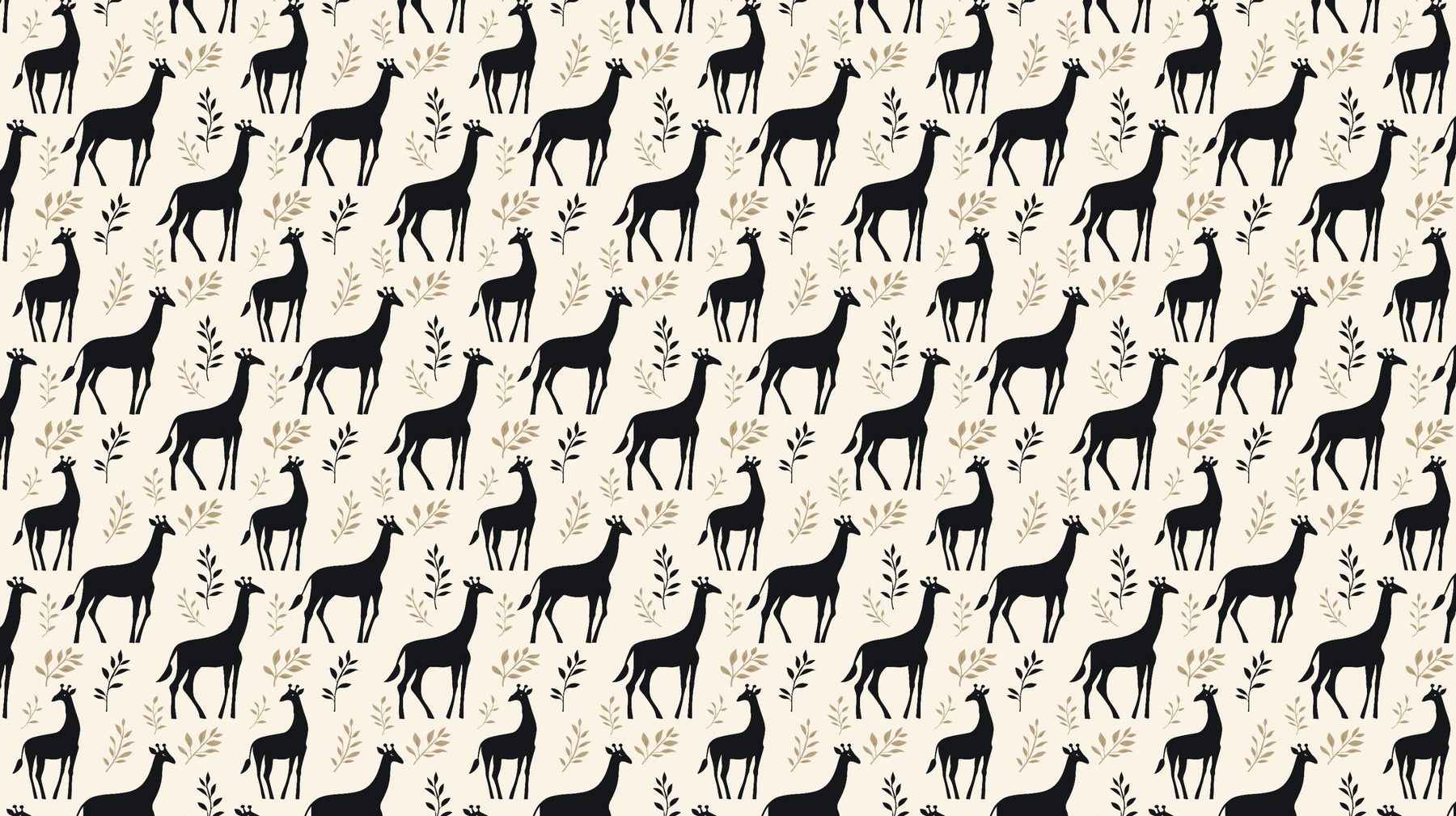 Detailed giraffe and foliage mural wallpaper design pattern with cream background by Kids-Mundo