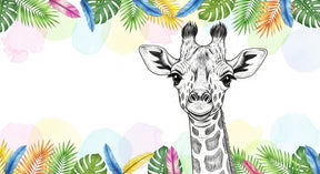 Detailed giraffe and tropical foliage mural wallpaper design pattern by Kids-Mundo