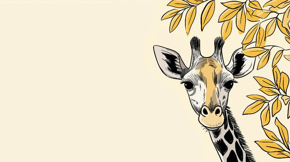 Detailed giraffe with golden foliage mural wallpaper design pattern by Kids-Mundo